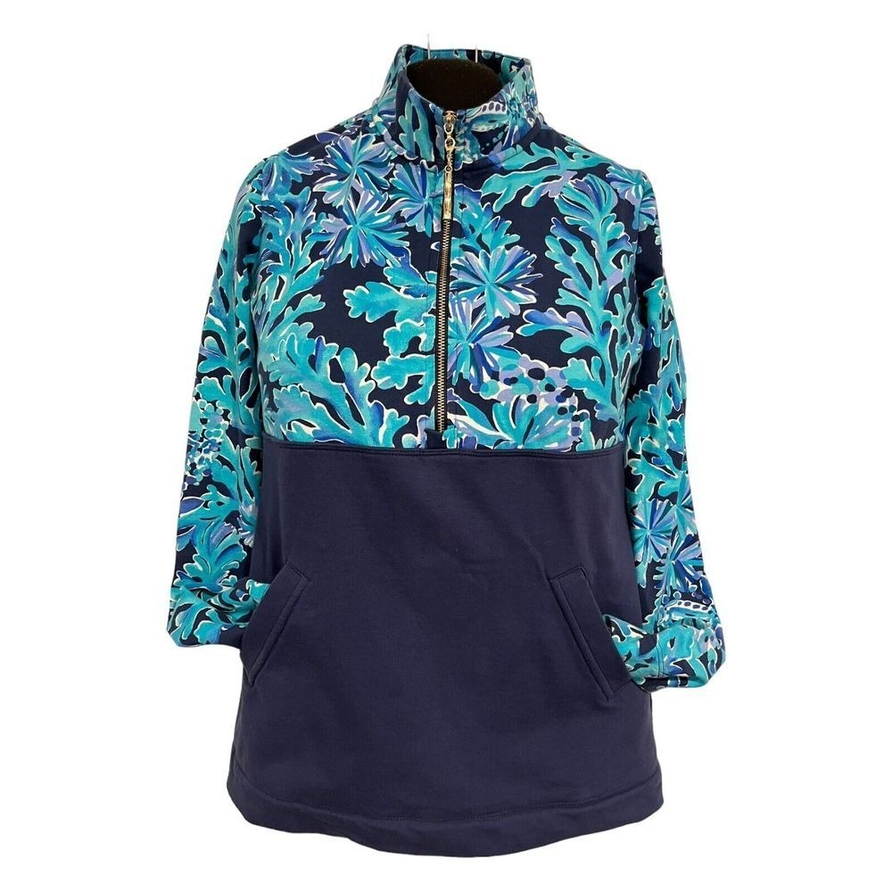 Lilly Pulitzer UPF 50+ Popover Pullover Top Half Zip Coral Reef Print‎ Sz XXS